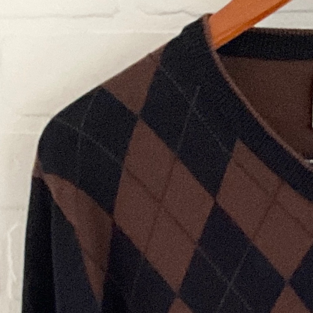 Hudson North Men/Unisex Knit Sweater Pima Cotton Argyle Navy/cream Old money S - Picture 8 of 8